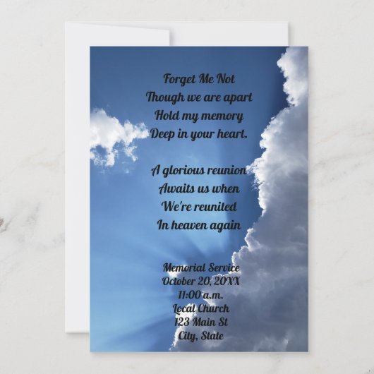 Blue Sky Clouds Sun Rays Geheugengedicht Fotouitno Kaart (Achterkant)