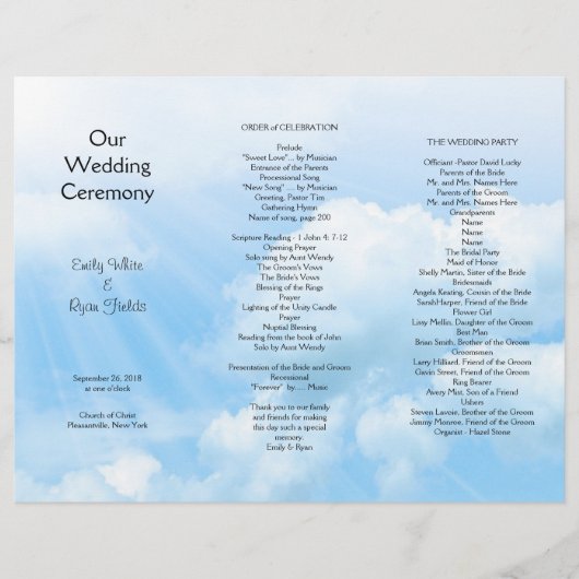 Blue Sky Clouds Tri-voudig Wedding Programme (Voorkant)