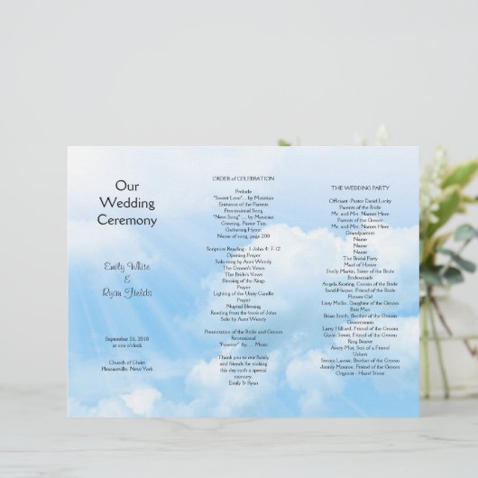 Blue Sky Clouds Tri-voudig Wedding Programme (Staand voorkant)