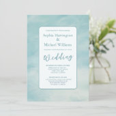 Blue Sky Clouds Wedding Invite QR Code Ethereal Kaart (Staand voorkant)