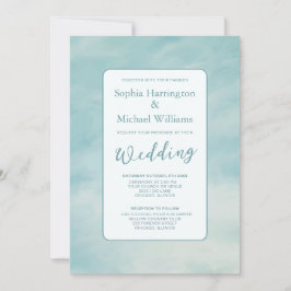 Blue Sky Clouds Wedding Invite QR Code Ethereal Kaart