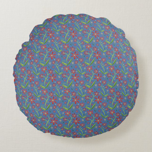 Blue Sky | Dansende Aquarel Daisies Schort Rond Kussen (Voorkant)
