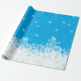 Blue Sky en Falling Snow Christmas Wrapping Paper Cadeaupapier
