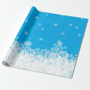 Blue Sky en Falling Snow Christmas Wrapping Paper Cadeaupapier