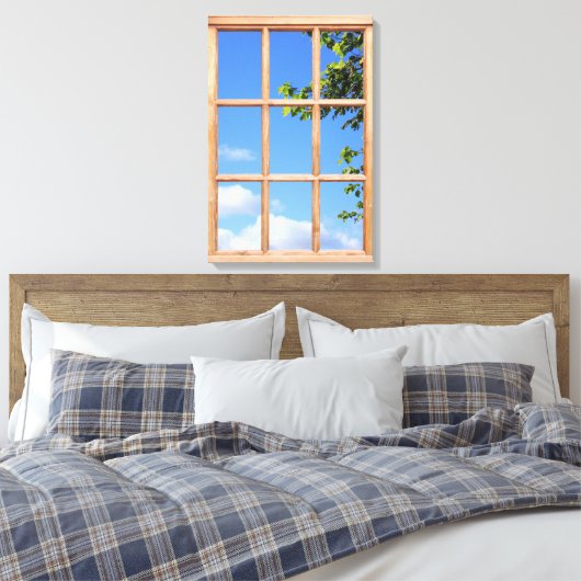 Blue Sky en Leaves 3D Effect Uitzicht Afbeelding Canvas Afdruk (Insitu (Slaapkamer))