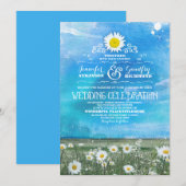Blue Sky en Summer Meadow Daisies bruiloft uitnodi Kaart (Voorkant / Achterkant)