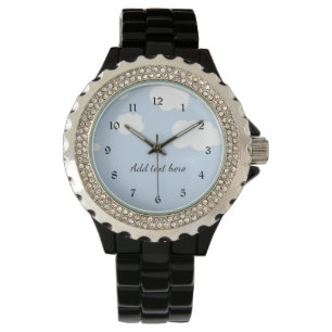 Blue Sky, Fluffy White Clouds Sjabloon Horloge