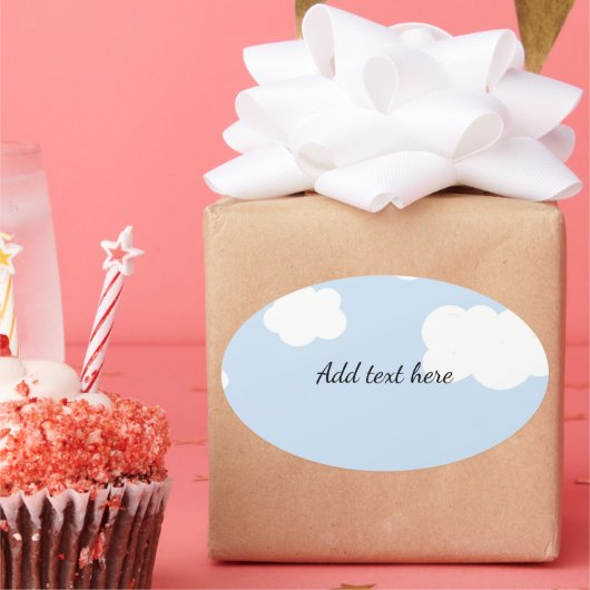 Blue Sky, Fluffy White Clouds Sjabloon, Ovale Sticker (Feest)