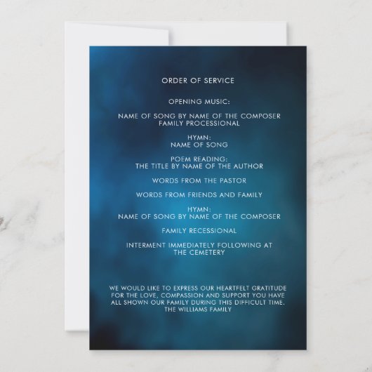 Blue Sky foto begrafenisprogramma kaart (Achterkant)