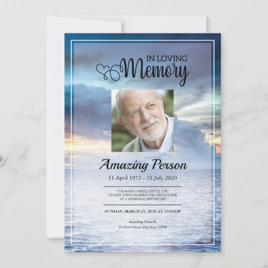 Blue sky Funeral Order of Service Invitation Kaart (Voorkant)