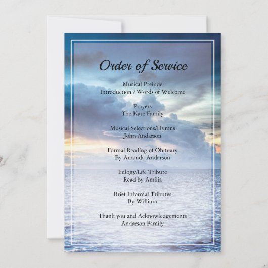 Blue sky Funeral Order of Service Invitation Kaart (Achterkant)