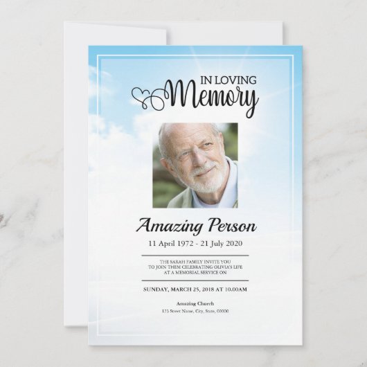 Blue sky Funeral Order of Service Invitation Kaart (Voorkant)