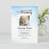 Blue sky Funeral Order of Service Invitation Kaart (Staand voorkant)