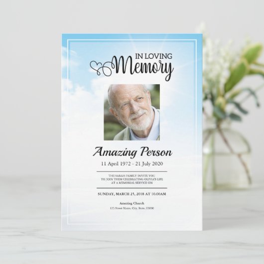 Blue sky Funeral Order of Service Invitation Kaart (Staand voorkant)