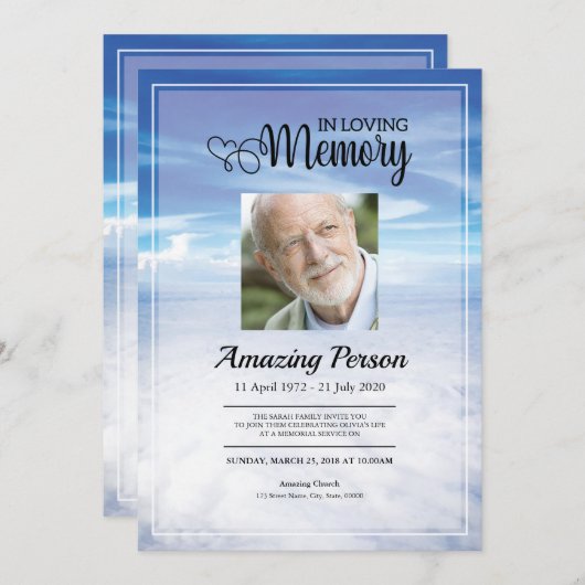 Blue sky Funeral Order of Service Invitation Kaart (Voorkant / Achterkant)