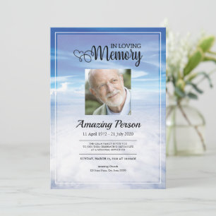 Blue sky Funeral Order of Service Invitation Kaart