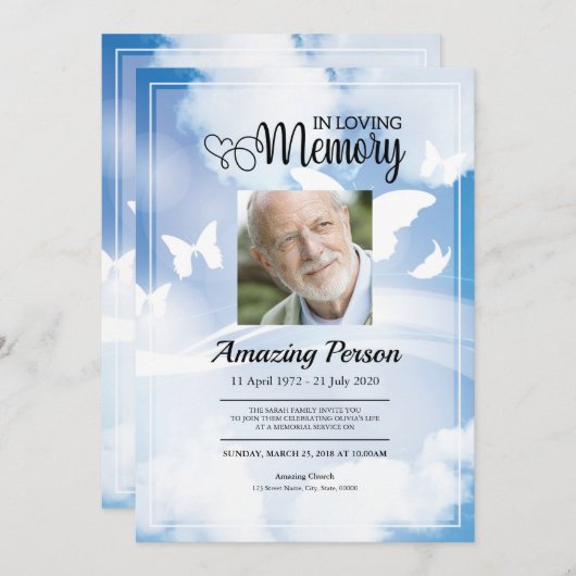 Blue sky Funeral Order of Service Invitation Kaart (Voorkant / Achterkant)