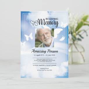 Blue sky Funeral Order of Service Invitation Kaart