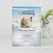 Blue sky Funeral Order of Service Invitation Kaart (Staand voorkant)