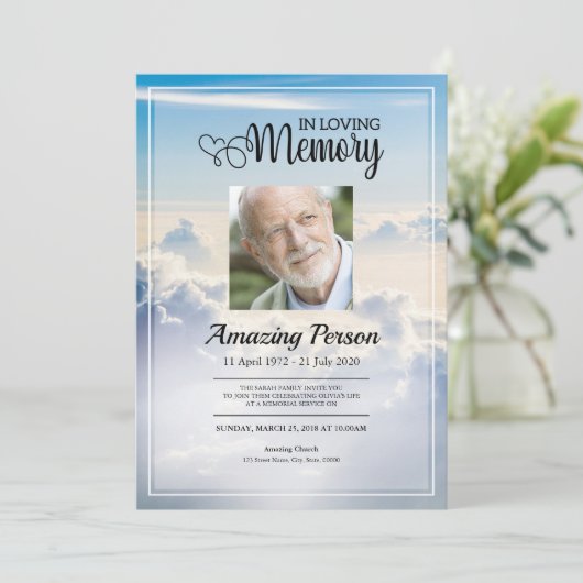 Blue sky Funeral Order of Service Invitation Kaart (Staand voorkant)