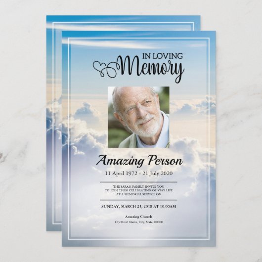 Blue sky Funeral Order of Service Invitation Kaart (Voorkant / Achterkant)