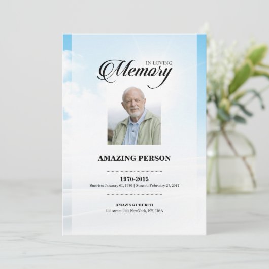 Blue Sky Funeral Prayer Kaart Sjabloon (Staand voorkant)