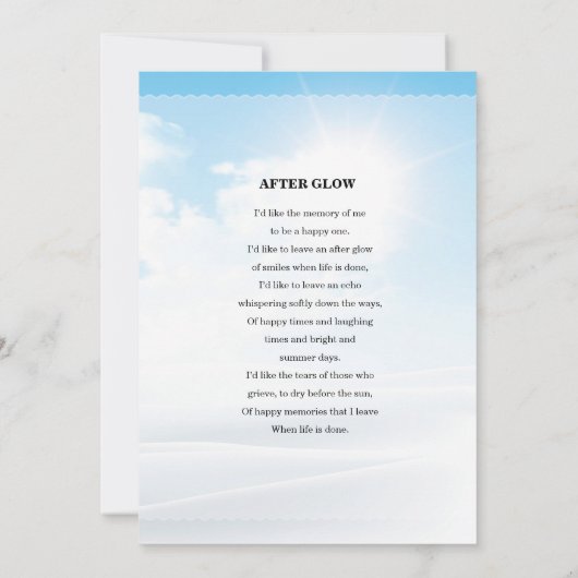 Blue Sky Funeral Prayer Kaart Sjabloon (Achterkant)