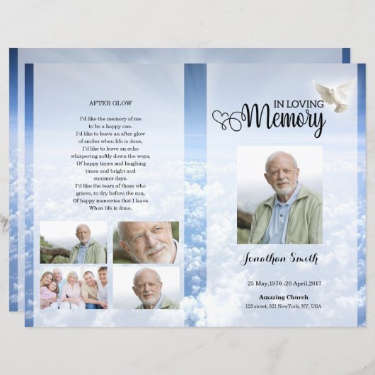 Blue sky Funeral Program template (Voorkant / Achterkant)