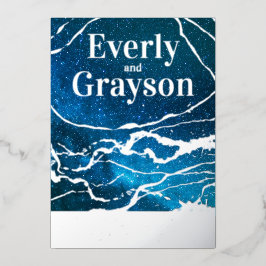 Blue Sky Galaxy Agate Marble Gold Wedding Folie Uitnodiging