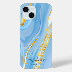 Blue Sky Gold Glitter Marmer iPhone 15 Case