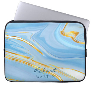 Blue Sky Gold Glitter Marmer Laptop Sleeve