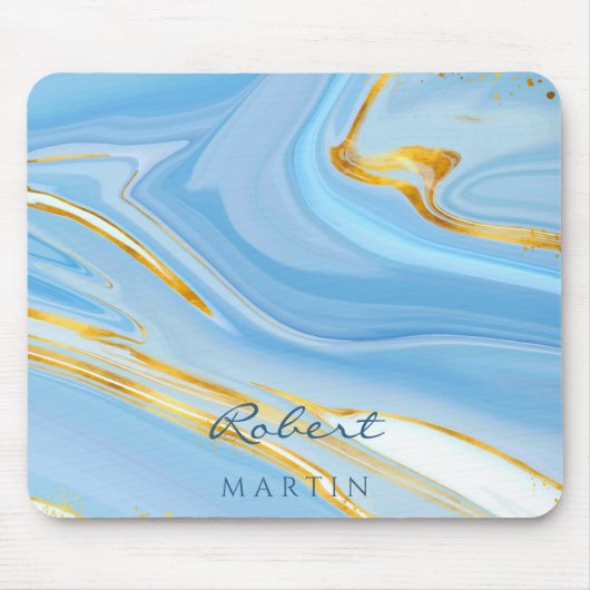 Blue Sky Gold Glitter Marmer  Muismat (Voorkant)
