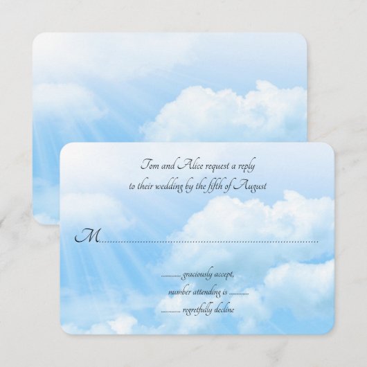 Blue Sky Guest Count Wedding RSVP Kaarten (Voorkant / Achterkant)