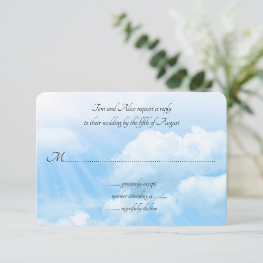 Blue Sky Guest Count Wedding RSVP Kaarten Kaartje (Staand voorkant)