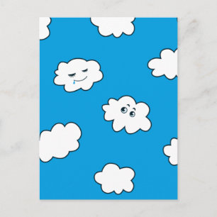 Blue Sky Happy Funny Clouds Briefkaart
