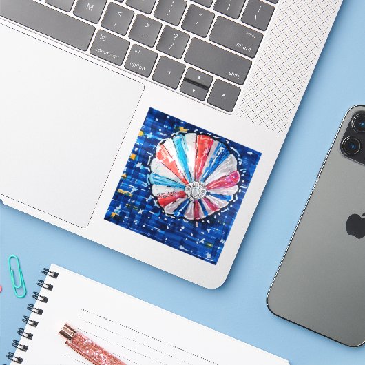 Blue Sky Hot Air Balloon Sticker (Laptop met iPhone)