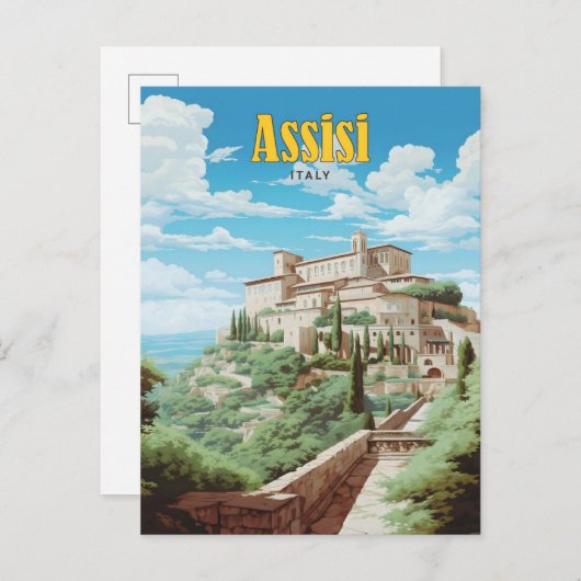 Blue Sky in Assisi Italië Vintage Travel Briefkaart (Voorkant / Achterkant)