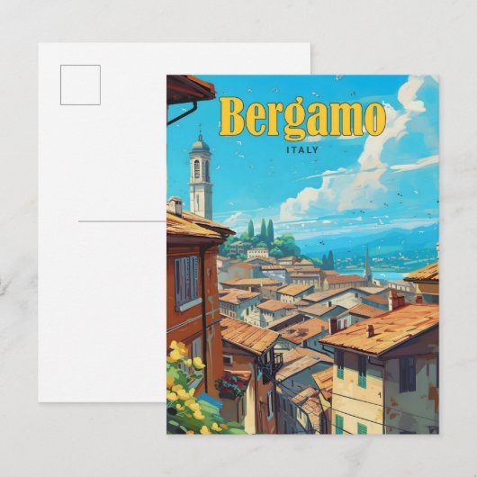 Blue Sky in Bergamo Italië Vintage Travel Briefkaart (Voorkant / Achterkant)