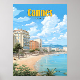 Blue Sky in Cannes Frankrijk Vintage Travel Poster
