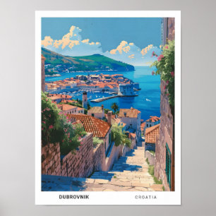 Blue Sky in Dubrovnik Kroatië Vintage Travel Poster