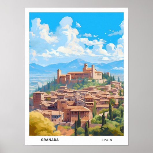 Blue Sky in Granada Spanje Vintage Travel Poster (Voorkant)