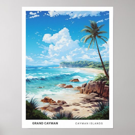 Blue Sky in Grand Caymans Vintage Travel Poster (Voorkant)