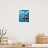 Blue Sky in het meer van Luzern Zwitserland Reizen Poster (Keuken)