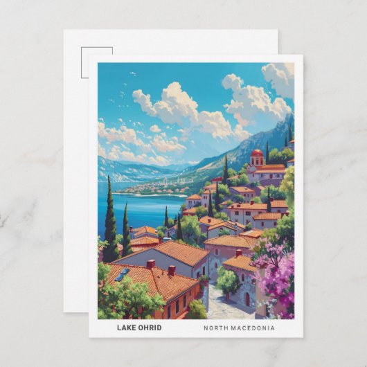 Blue Sky in het meer van Ohrid in Noord-Macedonië Briefkaart (Voorkant / Achterkant)
