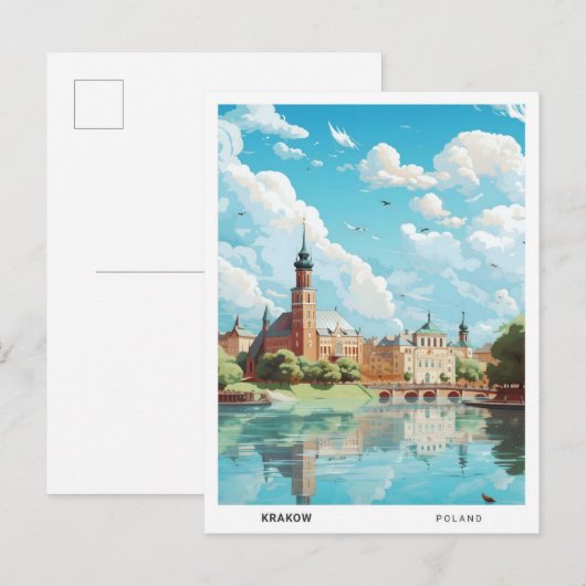Blue Sky in Krakau Polen Vintage Travel Briefkaart (Voorkant / Achterkant)