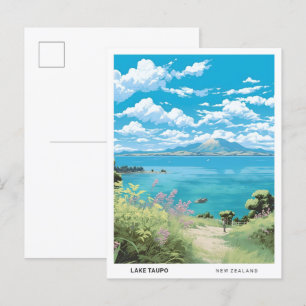 Blue Sky in Lake Taupo Nieuw-Zeeland Vintage Trave Briefkaart