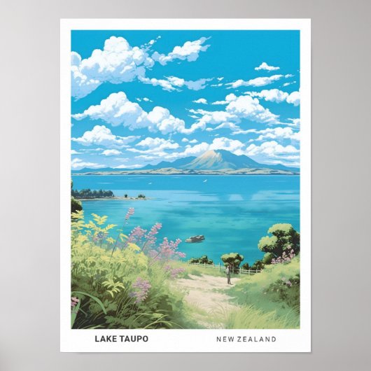 Blue Sky in Lake Taupo Nieuw-Zeeland Vintage Trave Poster (Voorkant)