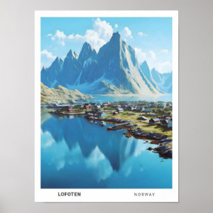 Blue Sky in Lofoten Noorwegen Vintage Travel Poster