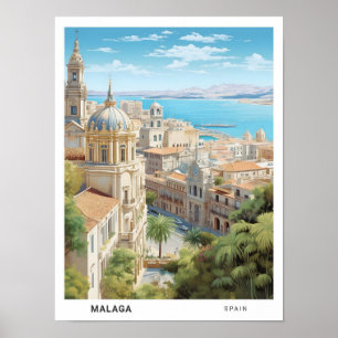 Blue Sky in Malaga Spanje Vintage Travel Poster