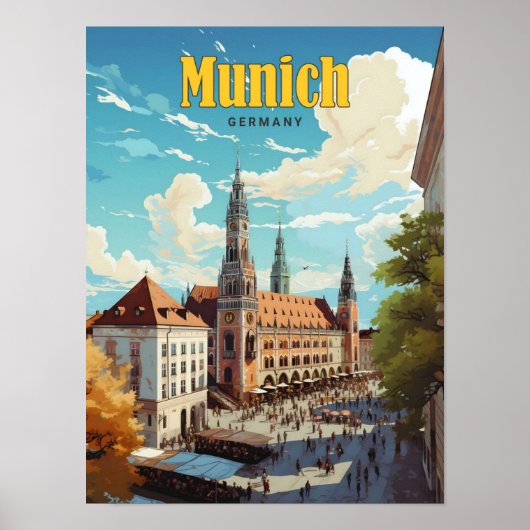 Blue Sky in München Duitsland Vintage Travel Poster (Voorkant)